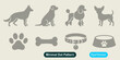 © Fahima - Vector icon set of dog, including different dog breeds, paw print, bone, collar and bowl, minimal dot pattern design