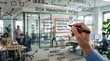 © Brokkk - A professional's hand writing on a clear glass board, illustrating a detailed risk management matrix in an office environment, with critical business risks highlighted.