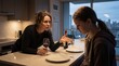 © ArtMajestic - Caucasian woman scolding teenage daughter in kitchen. Angry mother holding wine glass arguing with sad young girl. Family conflict, difficult communication and parenting stress concept