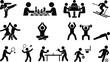 © Jiya - Sports icons set featuring various athletic activities including team games individual exercises fitness training and leisure recreational hobby pursuits black silhouettes