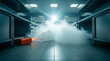 © Nusrat - Industrial kitchen with stainless steel counters filled with thick fog — concept of sanitation, disinfection, and hygiene process in a modern food preparation environment