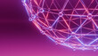 © BHP Studio - Neon network sphere connection triangle technology abstract neon network sphere with glowing node on purple gradient background