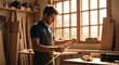 © Setyawan - A man in workshop, measuring wood, illuminated by a window