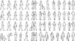 © morastock - CAD Drawings. Set people outlines isolated on white background. Walking, standing, talking etc. Vector illustration.