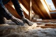 © Sergej Gerasimov - Worker installing thermal insulation material in attic with gloves in warm natural light during home renovation and energy efficiency upgrade