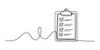 © Creative_Outline2019 - A single continuous line drawing of a clipboard with a completed checklist showing four check marks representing task completion and organized business work Vector, illustration