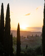 © Kati Sommer  - Abendstimmung im Val d‘Orcia, Toskana (Italien) - Blick über Monticciello bis nach Pienza