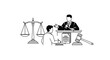 © Dedi - Judge and defendant in courtroom setting.