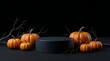 © HatoruCreators - Halloween podium with pumpkins on black background