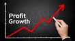 © MD HASANUZZAMAN - Hand drawing red profit growth arrow on blackboard background