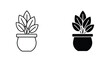 © VisionGrafix - Potted houseplant with large leaves icon set in line art and solid style