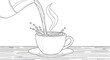 © BeriWaktu - Simple line drawing of steaming coffee being poured into cup