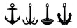© NexaVectors - Anchor types set — navy anchor, grapnel, mushroom, stockless anchor icon Silhouette Vector black design on a white background