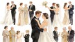 © mmimood - Watercolor illustration of a beautiful bride and handsome groom sharing their first dance at a luxury wedding ceremony with elegant guests isolated on white background
