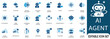 © PixelNova Studio - AI agent and artificial intelligence chatbot icon set. Clean blue icons for machine learning, virtual assistants, automated workflows, and future data tech.