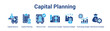 © Parahman - Capital Planning web banner icon vector illustration concept for business with icon of Capital Reserve, Capital Planning, Reserve Fund, Infrastructure Budget, Expansion Budget, Technology Budget.