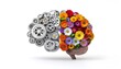 © Prayogo - Human Brain Split Between Mechanical Gears and Colorful Flowers, Conceptual Image of Logic Versus Creativity, Left and Right Brain Balance