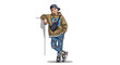 © tisu - Young man in casual streetwear leaning against a white surface.