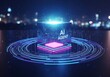 © hsa1 - Artificial intelligence agent concept futuristic digital cube with circuit board and data streams