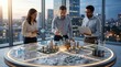 © Xiao - Business Team Analyzing Smart City Model With Traffic Flow And Energy Grid On Interactive Table In Modern Office With Skyscraper View