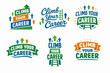 © IJ-studio - Vector illustration set of climb your career typography logos. Signs. And labels. Featuring ascending arrows. Stairs. And ladders. Symbolizing professional growth. Promotion