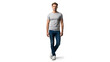 © SVITLANA - full-body portrait of a blonde man with natural hairstyle and relaxed posture. Clean isolation on white.