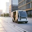 © Marta P. (Milacroft) - Autonomous electric delivery van transporting parcels in a modern city street, representing future urban logistics and e commerce