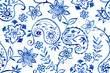 © Tatiana - Seamless print of oriental floral and paisley ornaments. Blue watercolor pattern