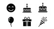 © Sabit - Birthday Celebration Icons with Cake Balloon Gift and Party Popper illustration smiley