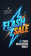 © Mirivox - Dynamic flash sale announcement with electric blue lightning and glowing text, symbolizing urgency and opportunity for special offers