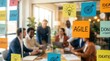 © Masque - Professional agile team collaborating and brainstorming in a modern office setting.