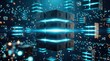 © Masque - Glowing server blocks represent a database migration visualization with data flow and node connections.