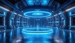 © Gelas - Futuristic glowing blue sci-fi chamber with advanced technology