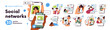 © Good Studio - Social media, network set. Blogging, digital content, promotion. Influencers, creators live streaming on phone screen with audience engagement. Flat vector illustrations isolated on white background