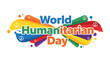 © Md - World Humanitarian Day Celebration: A vibrant graphic celebrates World Humanitarian Day with colorful wavy elements, peace symbols, and bold typography, symbolizing global unity and compassion.
