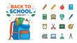 © gulshan - Back to school concept vector, school supplies and backpack illustration, 16 education icons set for student learning and classroom projects