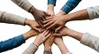 © Okta - Hands Stacked Together for Unity Isolated on White Background - Strong concept of unity, teamwork, collaboration, community support, inclusion, diversity, and collective success.