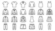 © Sahabat - Clothing line icons set featuring shirts pants jackets and skirts vector illustration for fashion retail and apparel design