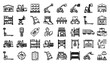 © RUBINA - Logistics and warehouse equipment outline icon collection with forklift pallets shelves and material handling tools vector set