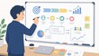© Diamond Fuji - ホワイトボードにマーケティング戦略やビジネスプロセスのフロー図を描く男性のイラスト
