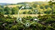 © Arslan - Sustainable business cycle with recycling symbols on natural green landscape