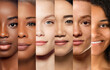 © master1305 - Close collage of diverse skin tones and facial features in beauty portrait. Concept of skincare ads, inclusive beauty, dermatology visuals, cosmetics branding, skin care.