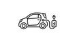 © MDLOVELU - Modern electric car with charging cable vector icon featuring an editable stroke, minimalist line illustration for green energy and sustainable transportation, customizable stroke weight.