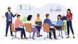 © Mushtaq - diverse business team meeting in modern office vector illustration with collaboration brainstorming and workplace discussion