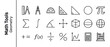 © Mehr - Math Tools and Geometry Icon Set Featuring Ruler, Compass, Protractor, Calculator, Abacus, Pi, Sigma, Integral, Cube, Sphere, and Mathematical Symbols for Education, Science, and School Projects.