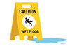 © Pemburu - Yellow Wet Floor Caution Sign with Water Puddle on White Background