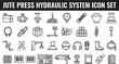 © MdSabbir - Jute press hydraulic system icon set featuring industrial machinery components and manufacturing equipment in a linear vector style