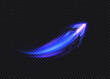 © Valeriia - Light effect of high-speed movement of the speed of light along a curved trajectory of bright blue-violet flickers. Dynamic movement of a high-speed arrow of light energy.