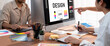 © InfiniteFlow - Graphic designer software for modern design of web page and commercial brisk ads showing on the computer screen