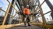 © Bohdan - Construction worker carrying bucket on industrial platform